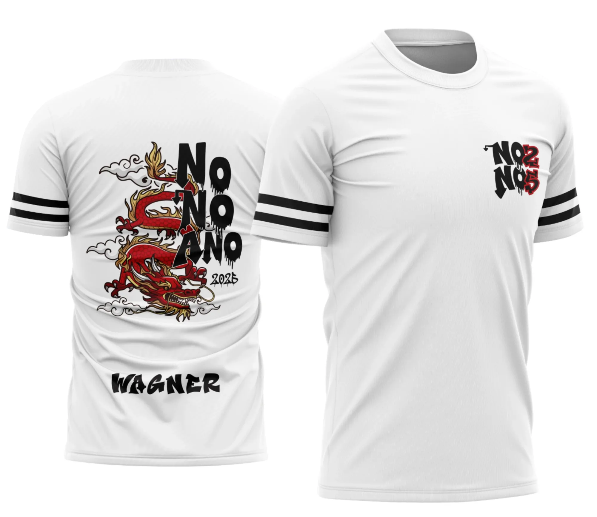 Camiseta unissex preta com logo no peito e estampa grande nas costas com tema Formandos Nono Ano Dragão, destacando design vibrante e moderno para estudantes celebrando essa conquista.