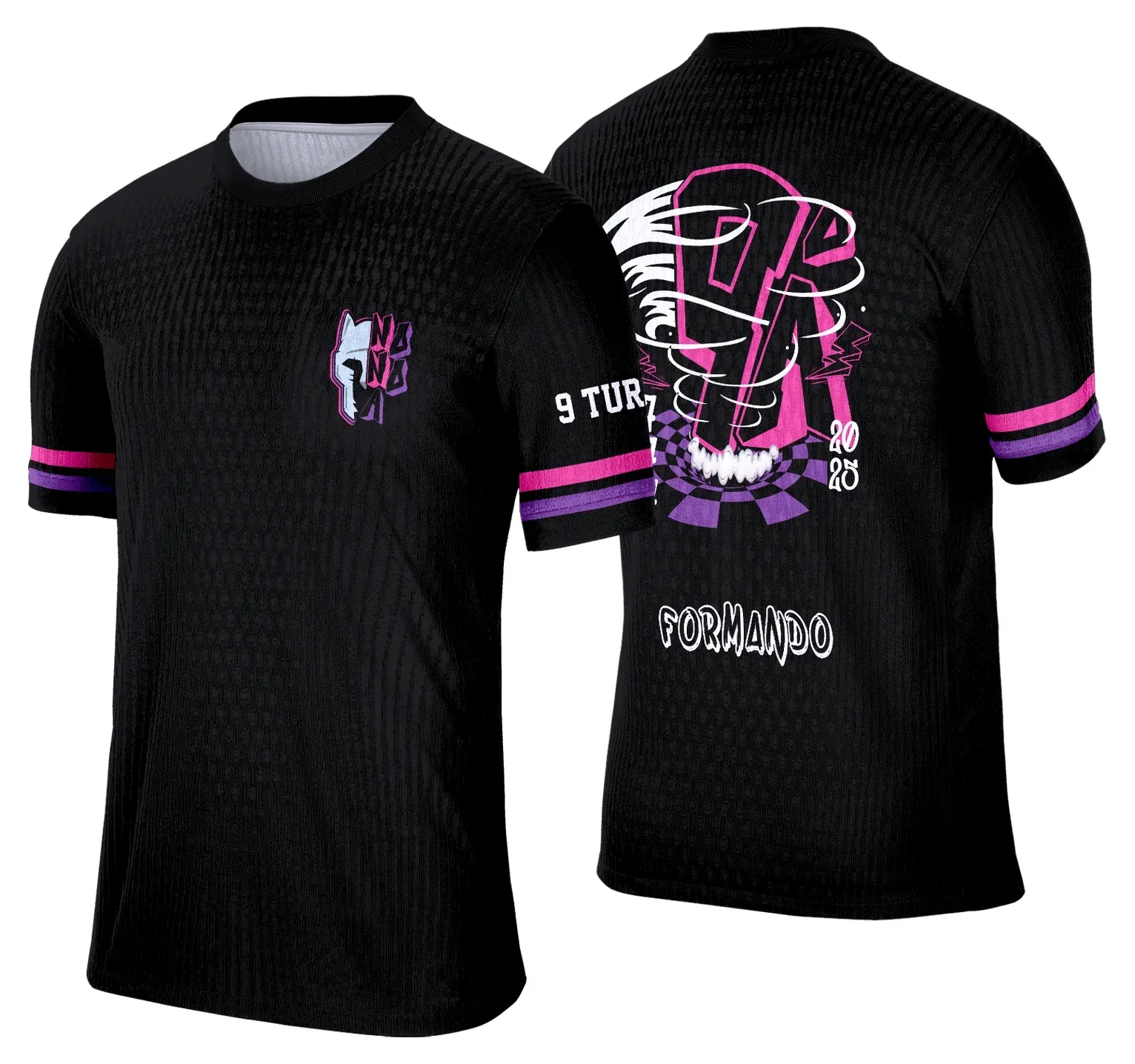 Camiseta unissex preta com logo no peito e estampa grande nas costas mostrando o tema Camisa Formandos Nono Ano 2026 Furacão, destacando estilo moderno e vibrante para estudantes.