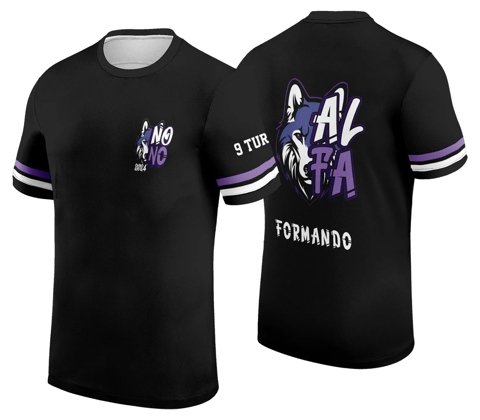 Camiseta unissex preta com logo no peito e estampa grande nas costas temática Camisa Formandos Nono Ano 2026 Lobo, estilo moderno e marcante para estudantes do nono ano.