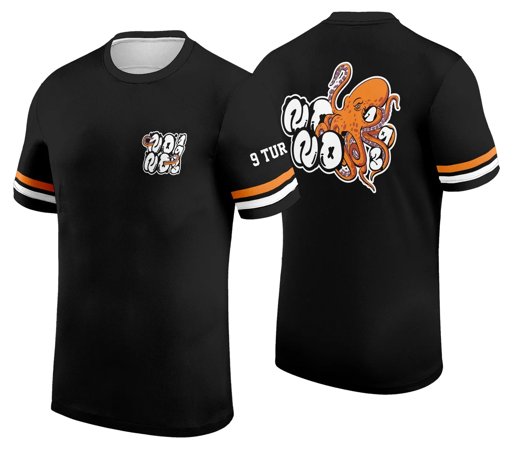 Camiseta unissex branca com logo no peito e estampa grande nas costas mostrando tema Formandos Nono Ano 2026 Polvo, destaque para design moderno e elegante.