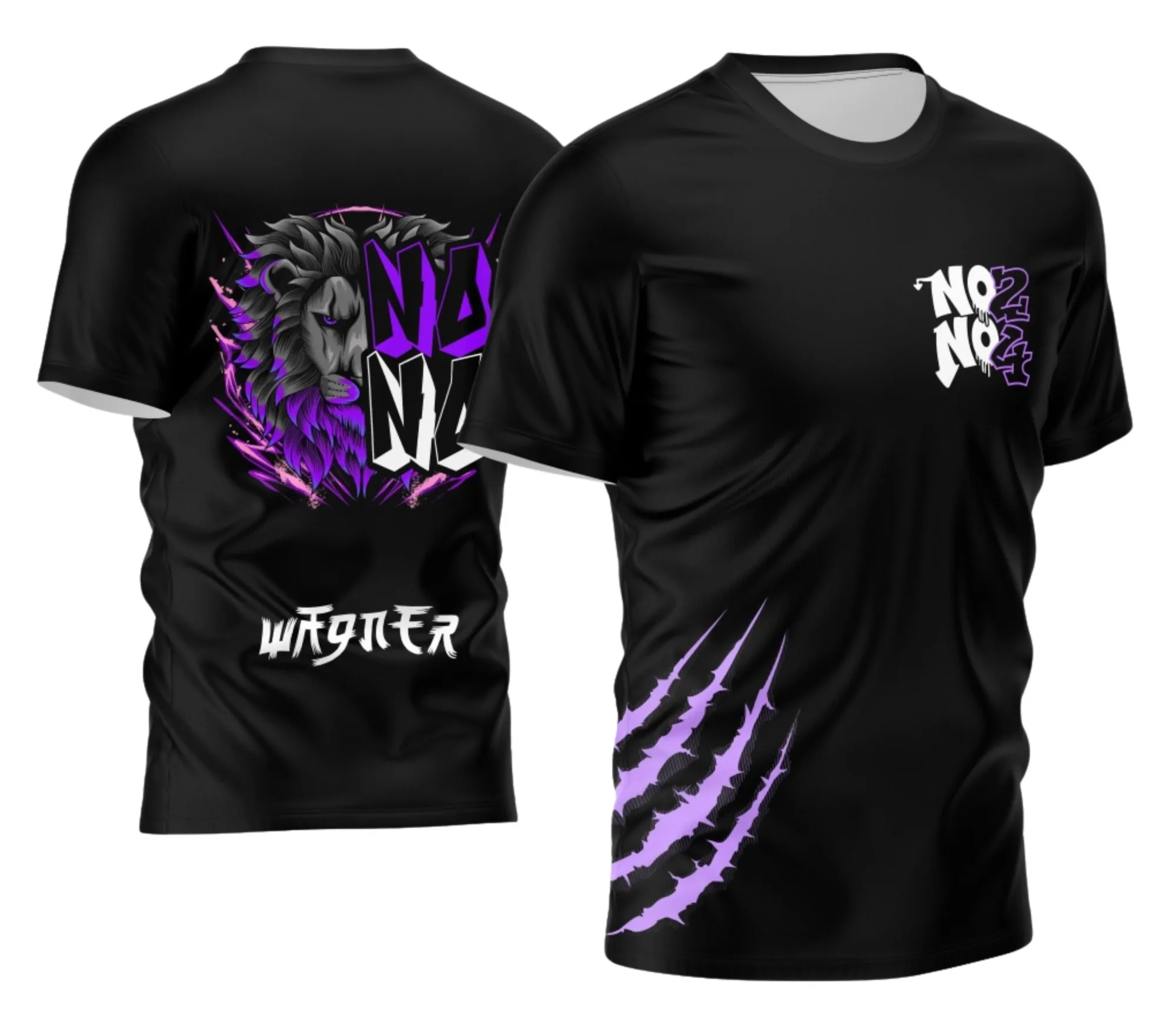 Camiseta unissex preta com logo no peito e estampa grande nas costas do Nono Ano Leão 2026 modelo 2, destacando design moderno e tema escolar vibrante.