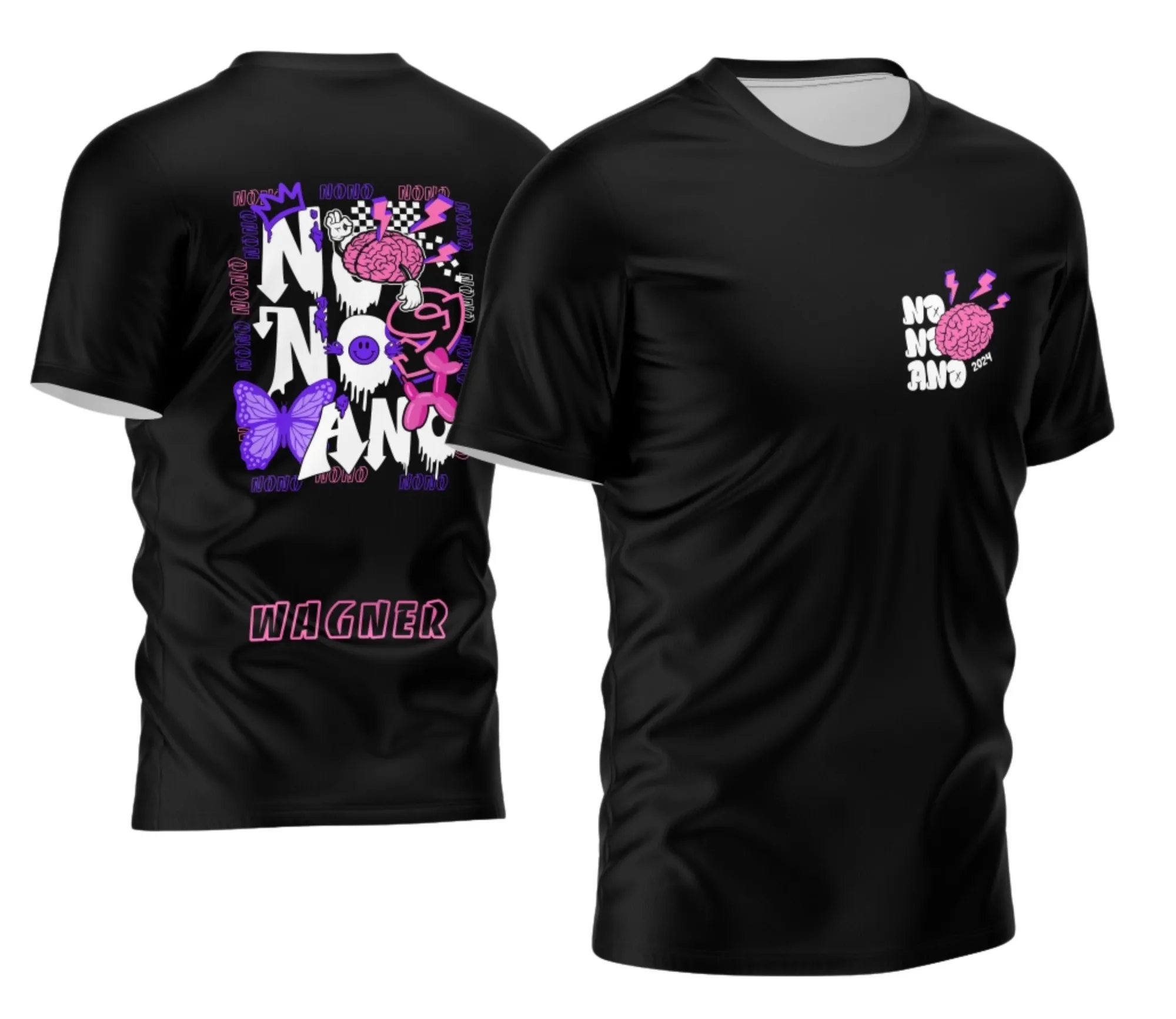 Foto de camiseta unissex preta com logo no peito e estampa grande nas costas do tema Camisa Nono Ano 2026 modelo 2, design moderno e vibrante para jovens