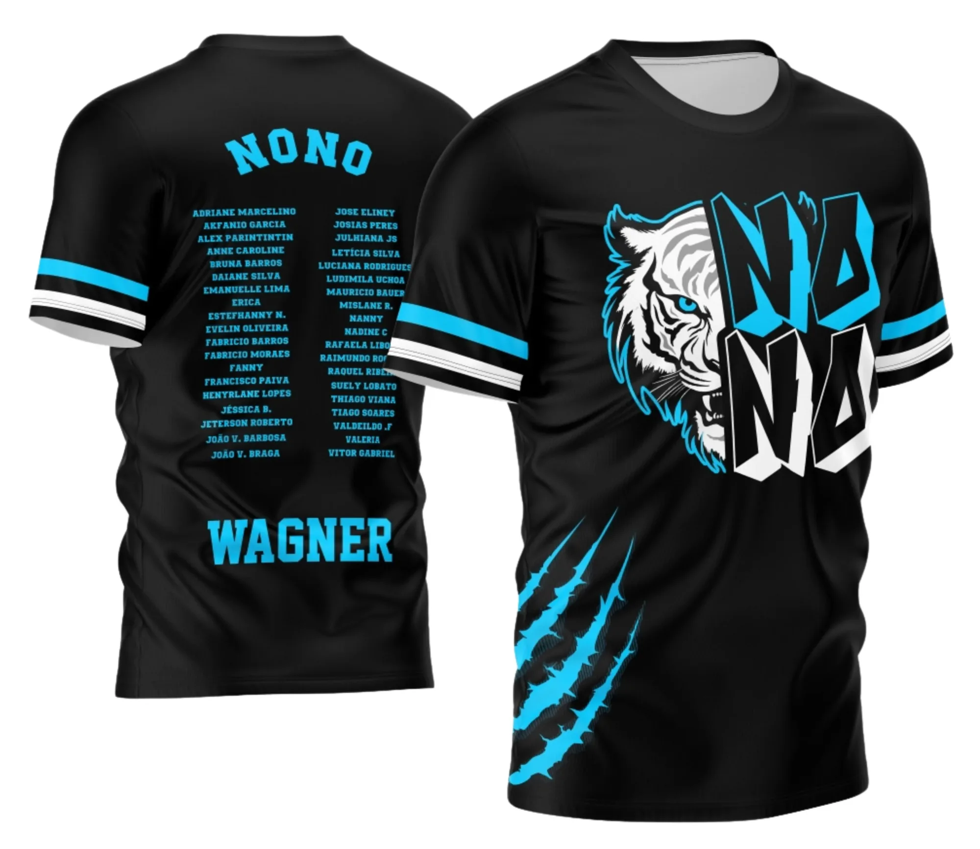 Camiseta unissex preta com logo no peito e estampa grande nas costas mostrando o tema Camisa Nono Ano 2026 Tigre modelo 2, visual moderno e jovem