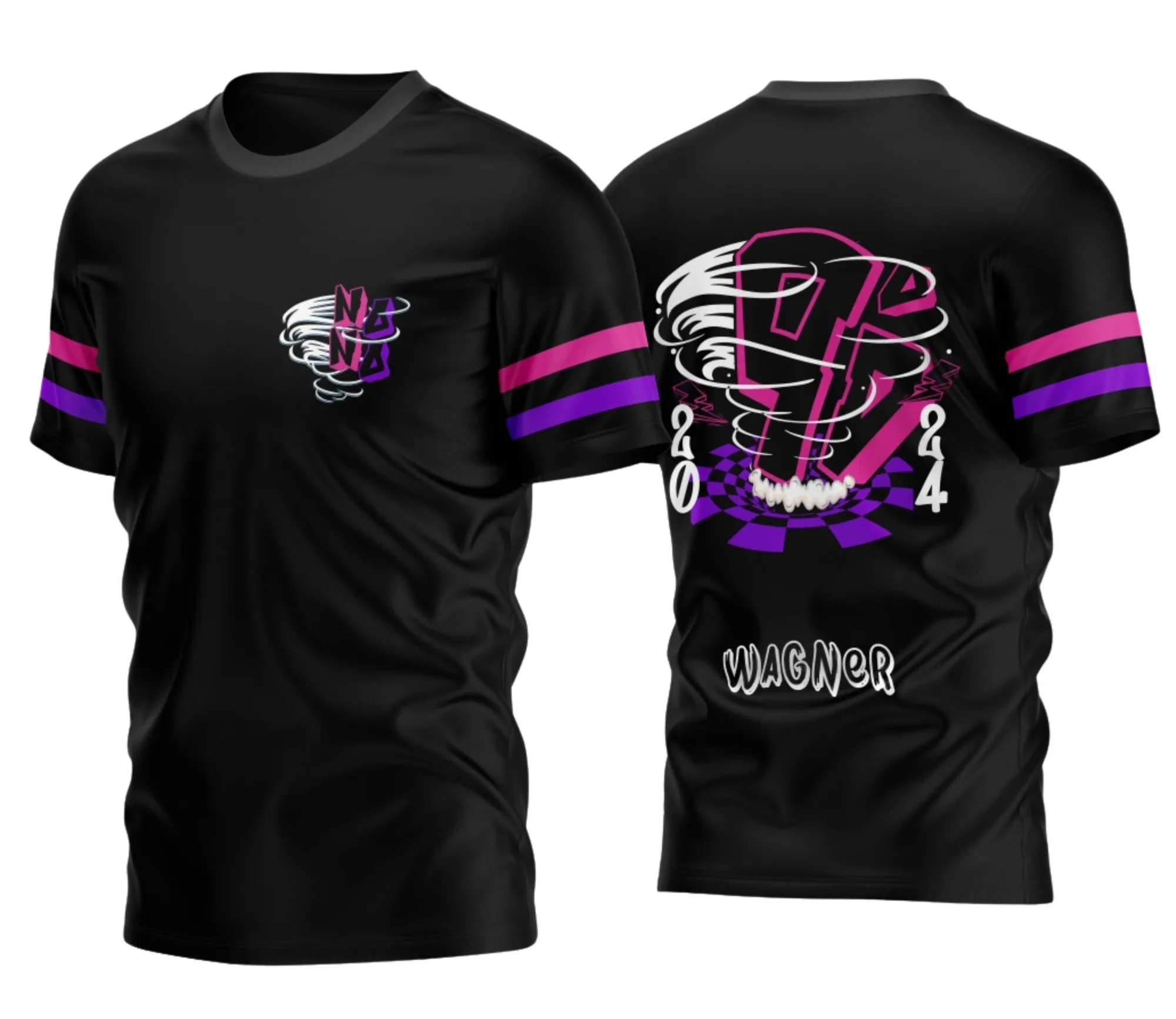 Camiseta unissex preta com logo no peito e estampa grande nas costas do Nono Ano Furacão 2026 Modelo D, ideal para quem busca estilo e identidade escolar marcante.