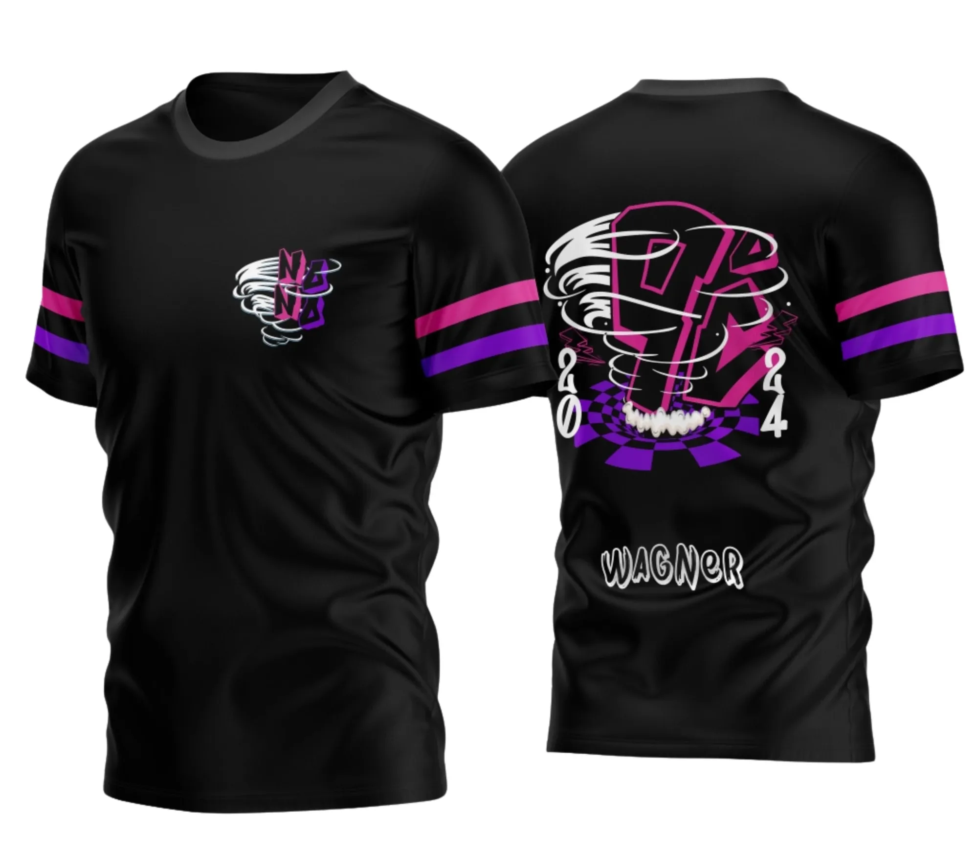 Camiseta preta unissex com logo no peito e estampa grande nas costas, tema Nono Ano Furacão 2026 Modelo C, ideal para quem busca estilo e personalidade marcante.