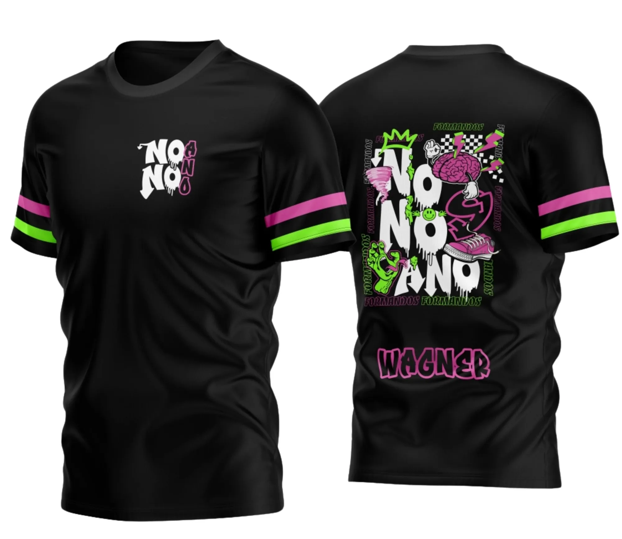 Camiseta unissex preta com logo no peito e estampa grande nas costas sobre o tema Camisa Nono Ano 2026 modelo 5, estilo moderno e despojado, perfeita para uso casual e eventos escolares.