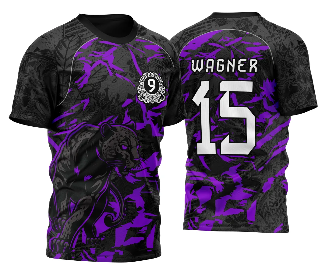 Camiseta unissex roxa com logo no peito e estampa grande nas costas inspirada no Pantera Nono Ano 2026 para InterClasse, perfeita para quem quer estilo e identificação nas competições.