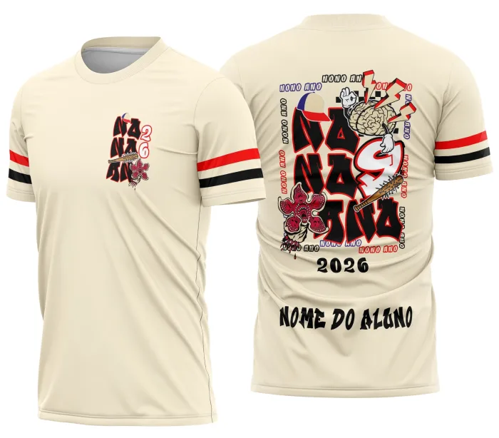 Camiseta unissex preta com logo no peito e estampa grande nas costas do Demogorgon inspirado em Stranger Things, perfeita para fãs e estilo urbano casual.