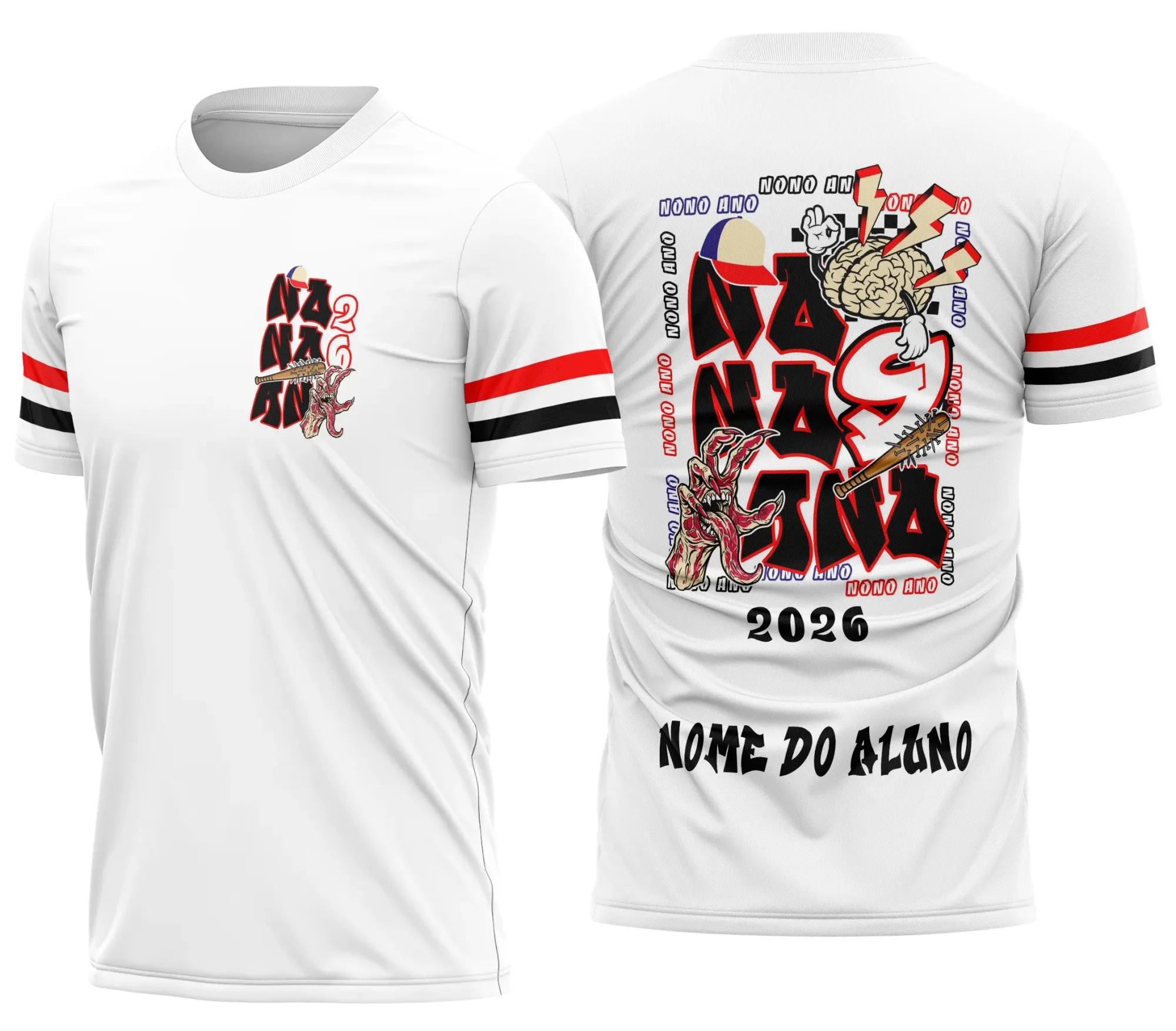 Camiseta unissex preta com logo no peito e estampa grande nas costas do tema Nono Ano Stranger Things Vecna modelo 4, perfeita para fãs da série em estilo moderno e casual.