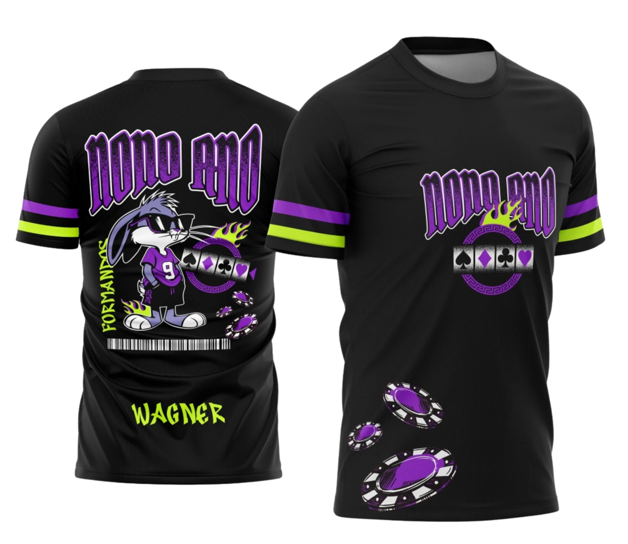 Camiseta unissex preta com logo no peito e estampa grande nas costas do tema Camisa Formandos Nono Ano Pernalonga Cassino, estilosa e perfeita para celebrar o momento especial do nono ano.