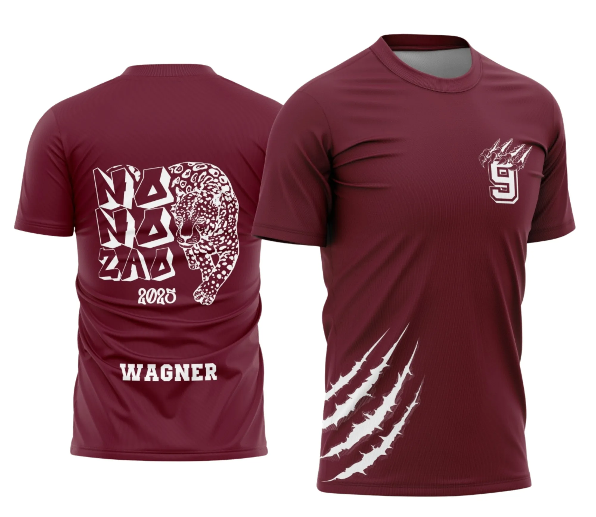 Camiseta unissex preta com logo no peito e estampa grande nas costas exibindo tema Camisa Formandos Nono Ano Onça, ideal para celebração de formatura com estilo marcante e moderno.