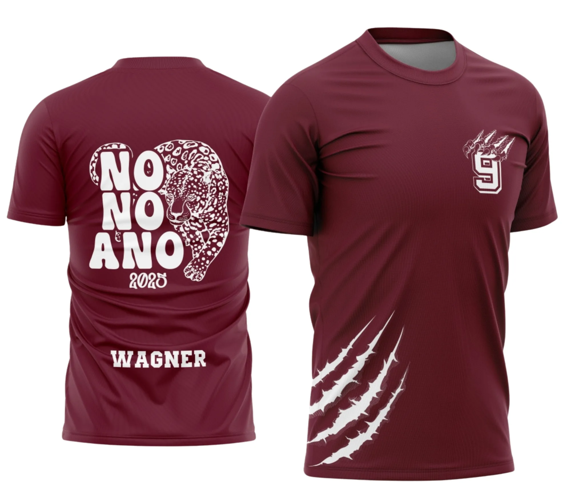 Camiseta unissex preta com logo no peito e estampa grande nas costas com tema Formandos Nono Ano Onça modelo 2, perfeita para celebração da turma com estilo vibrante e moderno.
