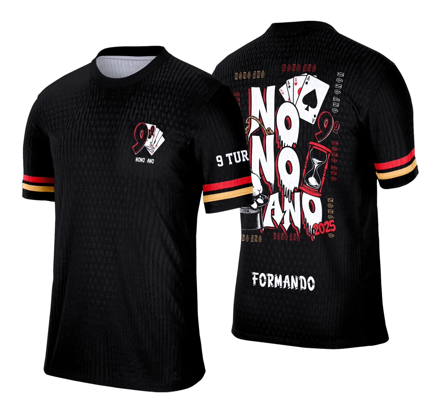 Camiseta unissex preta com logo no peito e estampa grande nas costas do Coelho na Cartola para o Nono Ano, perfeita para uso casual e eventos escolares.