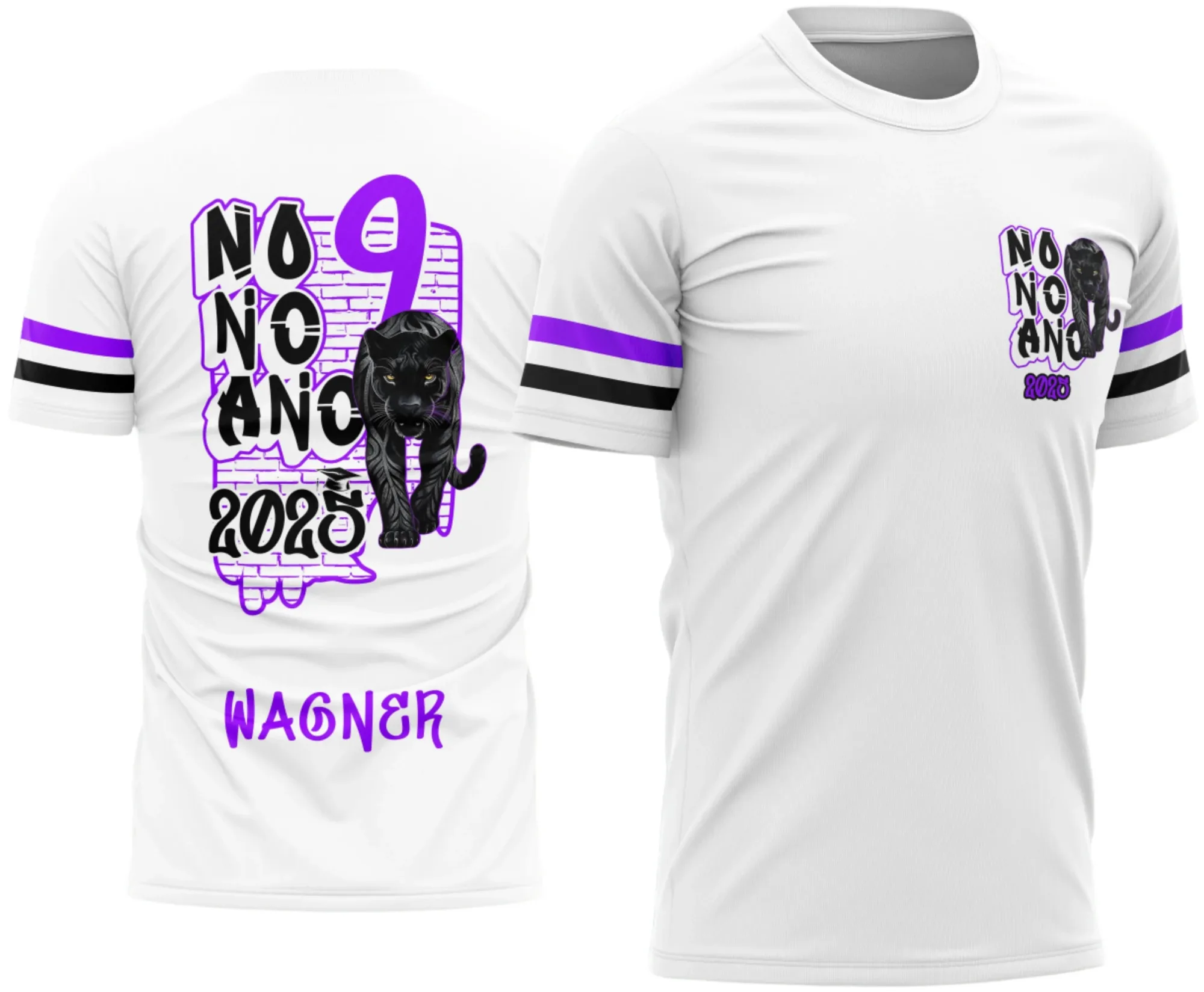 Camiseta unissex preta com logo no peito e estampa grande nas costas representando a Pantera Negra em estilo graffiti, perfeita para fãs e para o dia a dia.