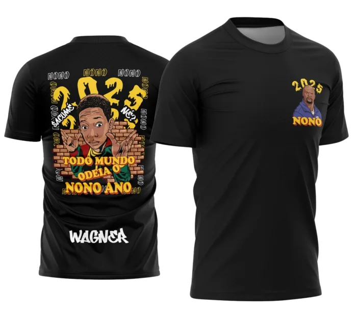 Camiseta unissex preta com logo no peito e estampa grande nas costas do Nono Ano Todo Mundo Odeia o Chris 2005, ideal para fãs da série clássica e estilo urbano.