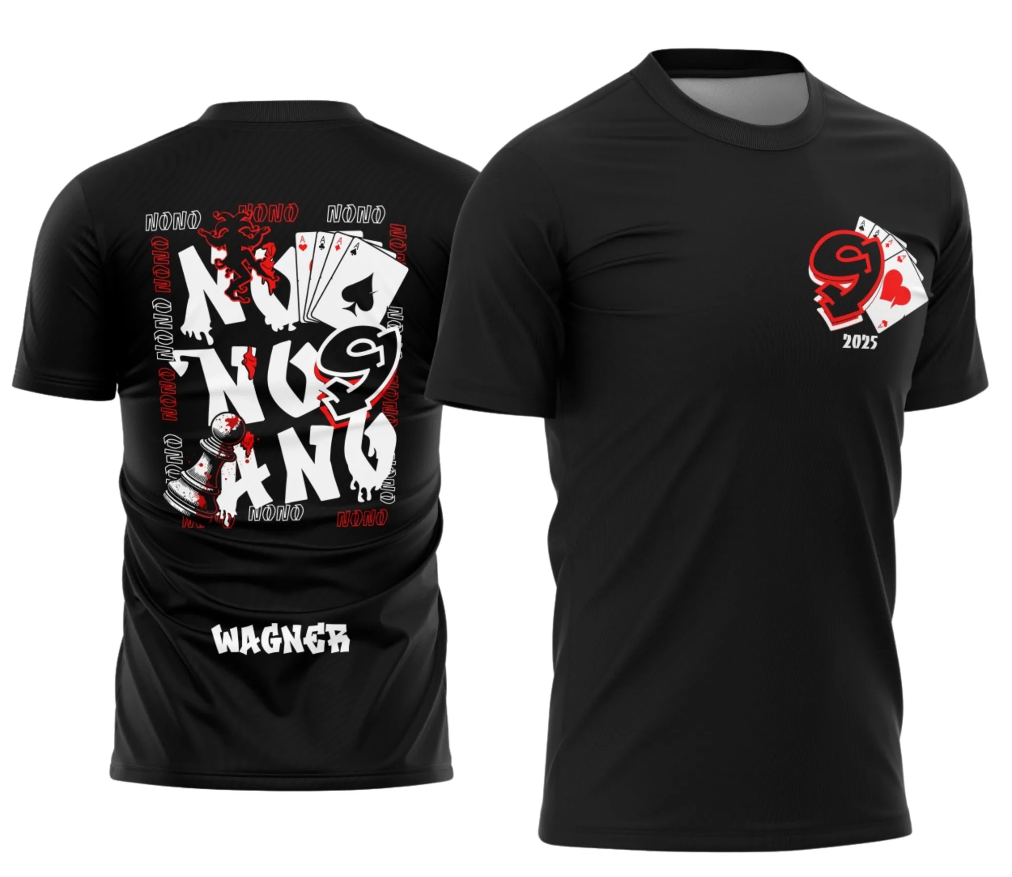 Camiseta unissex branca com logo no peito e estampa grande nas costas do tema Camisa Formandos Nono Ano Xadrez Modelo 3, perfeita para celebrações finais de escola.